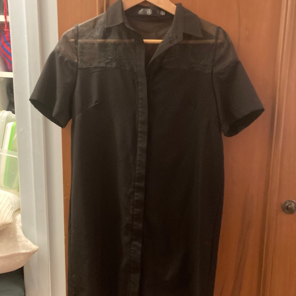 Missguided Black Organza Short Sleeve Shirt Dress